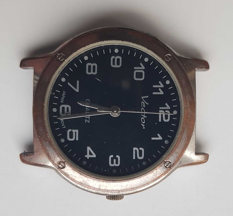 Zegarek nareczny Vector Quartz czarna tarcza koperta okragla meski damski unisex 35,5mm sprawny nowa bateria klasyczny elegancki klasyk