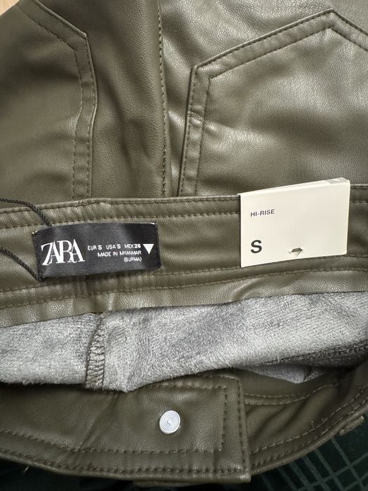 Шкіряні оливкові штани Zara