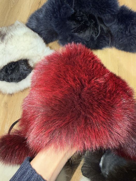 Шапка ушанка лиса белая синяя  зеленая бордовая