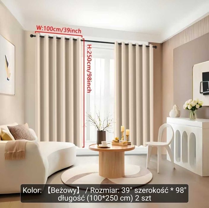 Nowe Zasłony beżowe 2 szt. na kółkach.