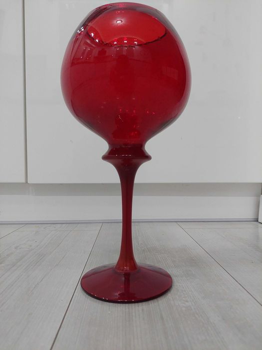 Kielich Dekoracyjny Czerwony PRL Z Horbowy Huta Barbara Polanica Zdrój