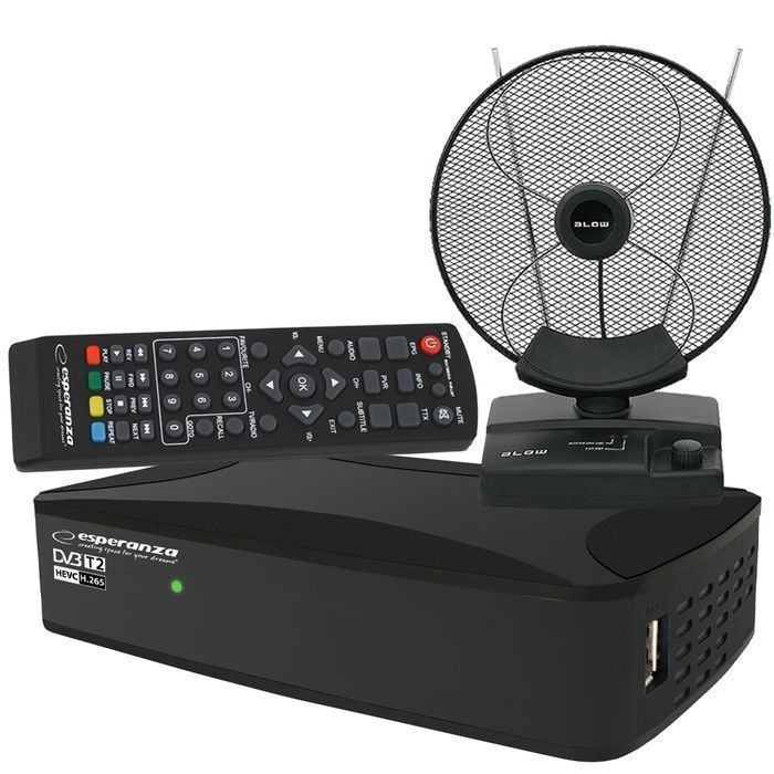 Zestaw telewizji naziemnej tuner cyfrowy DVB-T2 + antena pokojowa