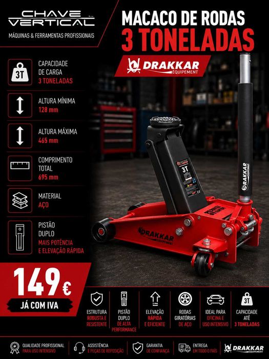 Macaco de rodas DRAKKAR 3T Pistão Duplo 128-465mm LL29