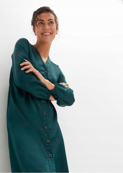 B.P.C sukienka midi satynowa zielona r.46