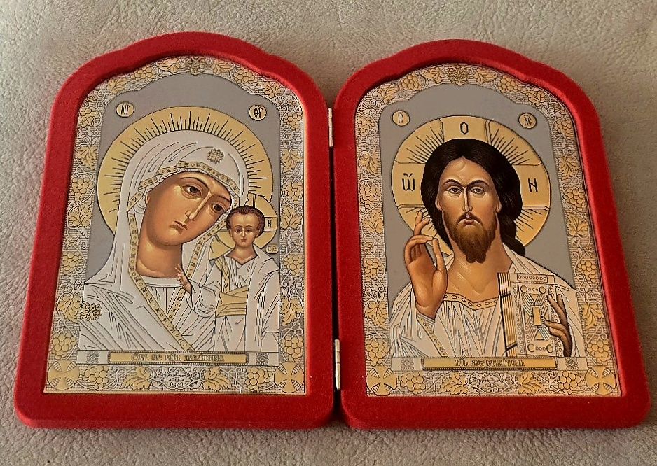 DYPTYK Piękna Ikona Grecka Matka Boska Kazańska JEZUS CHRYSTUS.Meteory