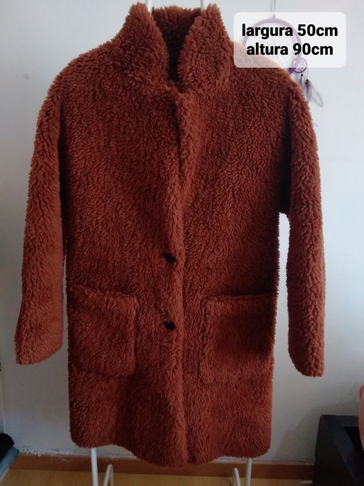 Casaco pelo forrado castanho-caramelo ZARA tamanho S