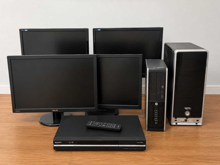 Lote de computadores, monitores e gravador Sony — tudo a funcionar