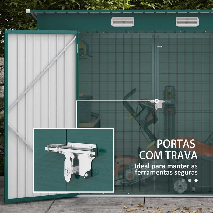 Abrigo de Jardim em Aço 249x121x166/183 cm – Porta Dupla e Ventilação