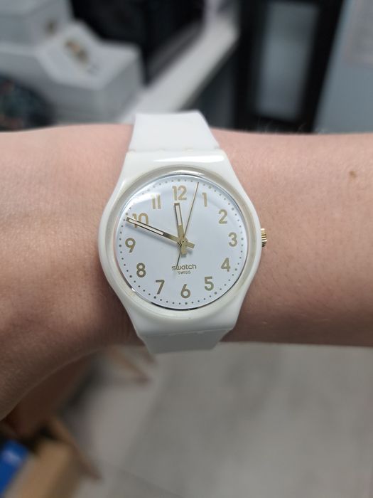 Zegarek swatch gent biały ecru złote indeksy