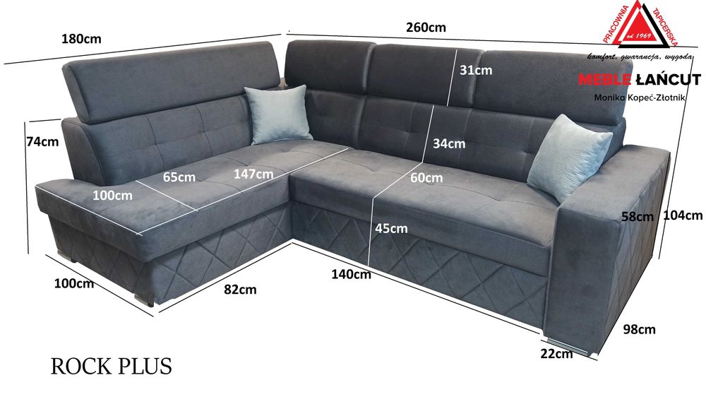 PROMOCJA Narożnik Sofa Rock sprężyna-bonell+pasy-. Na WYMIAR
