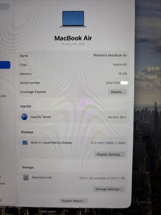 Macbook Air M2 15,5" 16gb RAM 256 GB SSD - (Como Novo)