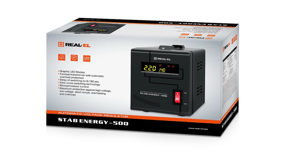Стабілізатор напруги REAL-EL STAB ENERGY-500 (400 Вт) - Новий!