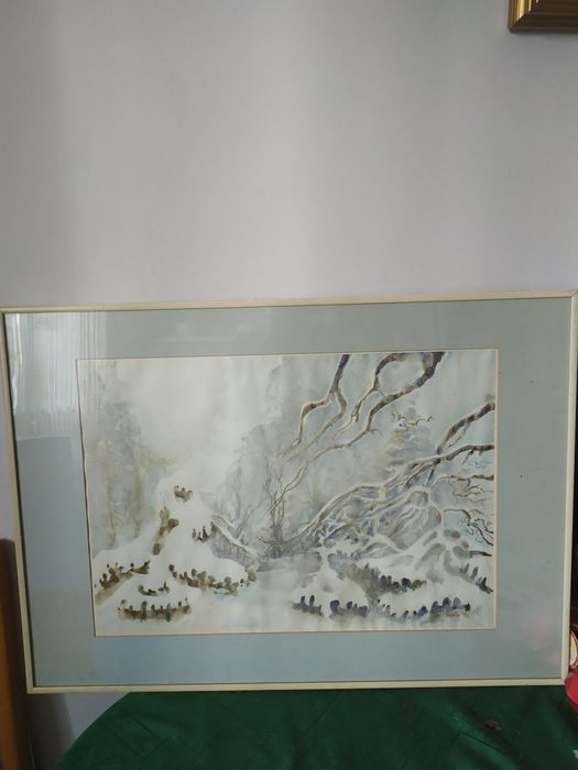 Obraz duży  malowany zima