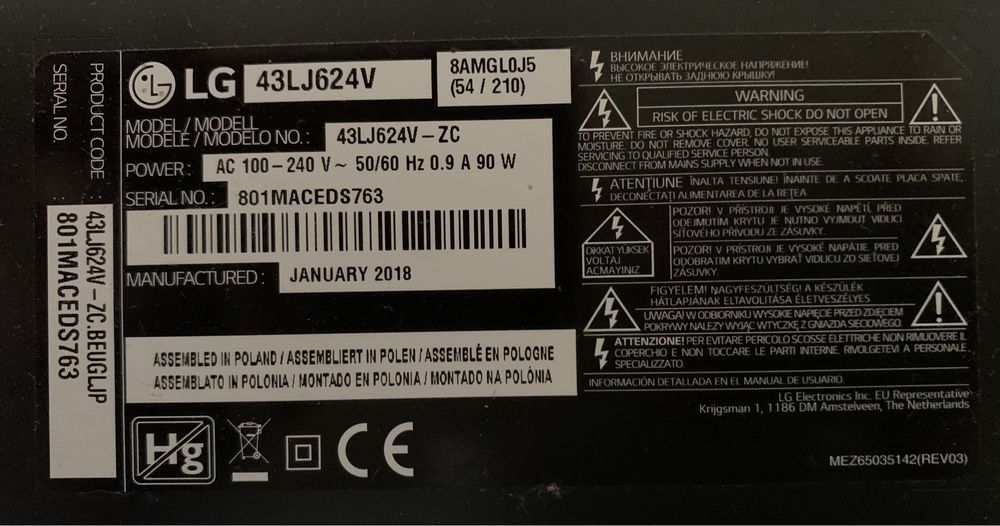 Smart TV LG 43LJ624V