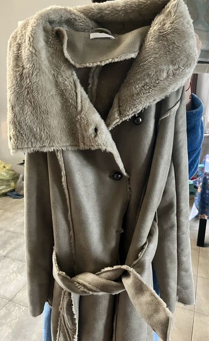 Płaszcz futerko kozuszek Promod 34 ,xs beżowy Slavic