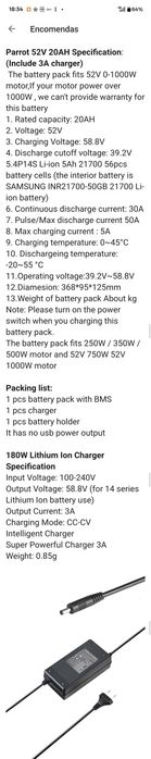 Bateria para bicicleta Eléctrica 52V20aH