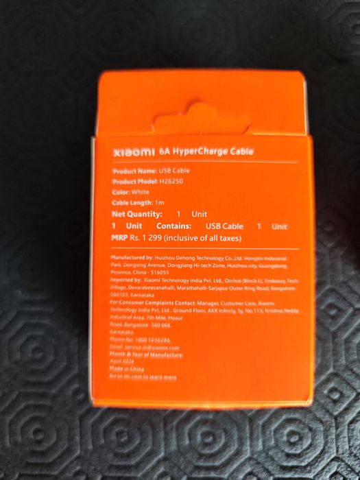 Cabo USB Xiaomi 6A 120W original hipercharger 1M