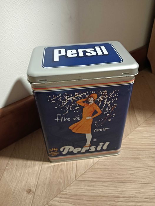 Puszka metalowa na proszek do prania kapsułki Persil w stylu Vintage