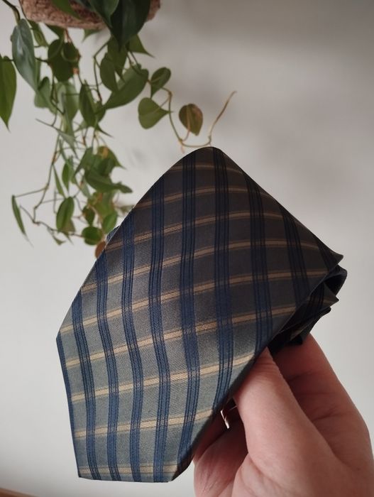Męski jedwabny krawat 100% silk, ciemnozielony, khaki, kratka, 9,5 cm