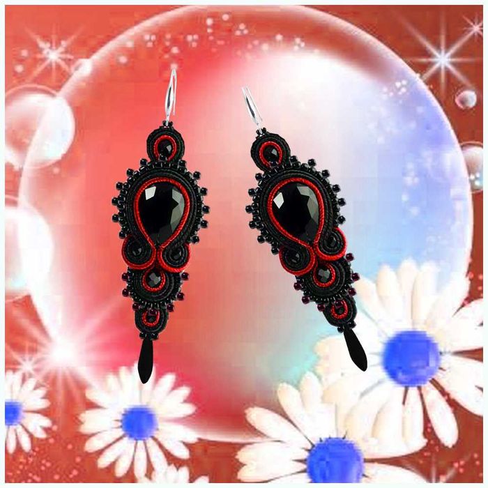 Karnawałowe kolczyki sutaszowe - czerń i połysk