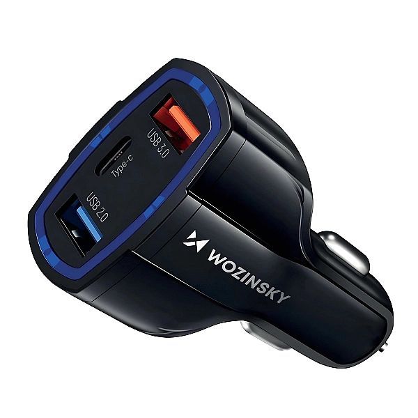 Wozinsky ładowarka samochodowa Usb x2 i Usb C czarna (wcc-01)
