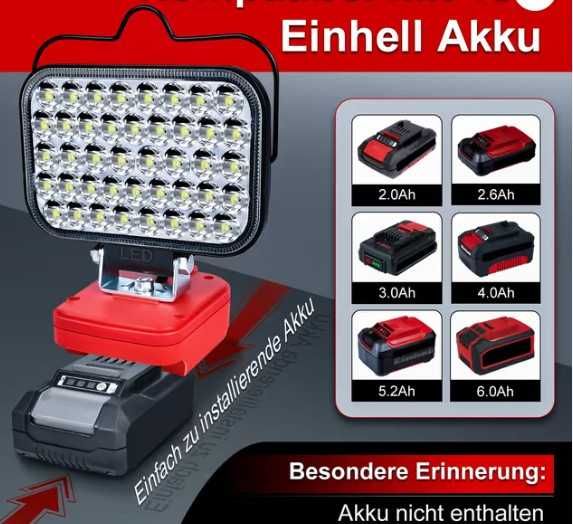 Bezprzewodowa lampa robocza pod akumulator Einhell 80W 8000lm 2 tryby