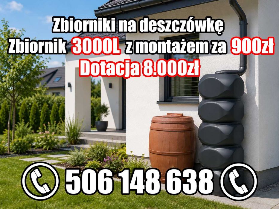 Zbiorniki na Deszczówkę 3000L | Montaż | Dofinansowanie | Mikroretencja | Pompa | Koszt po dotacji 900zł