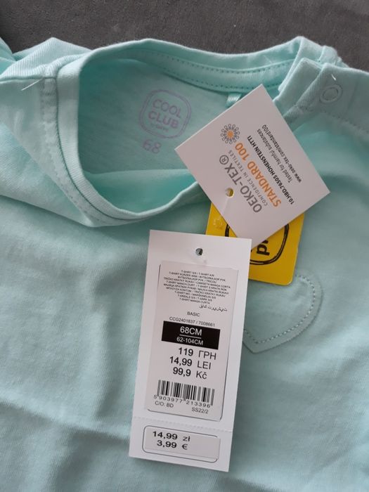 Cool Club, T-shirt dziewczęcy, turkusowy, serduszko, 68