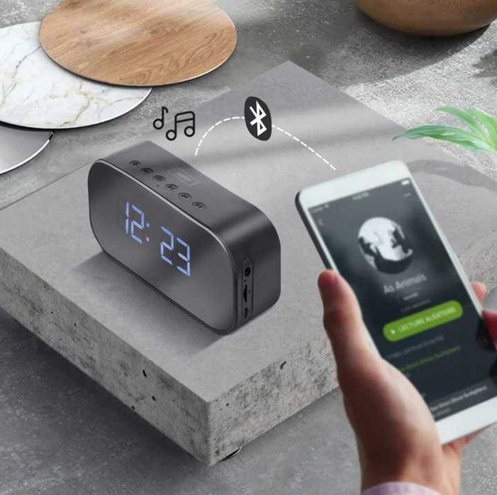 Budzik z radiem Bluetooth 3W lustrzany cyfrowy