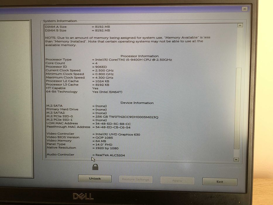 Laptop Dell Latitude 5401, Intel Core i5-9400H 2.50GHz