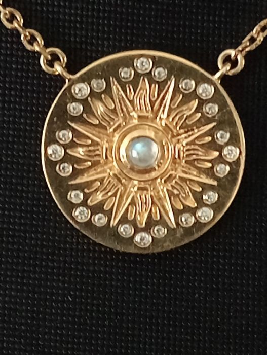 Srebrny pozłacany naszyjnik z naturalnym opalem