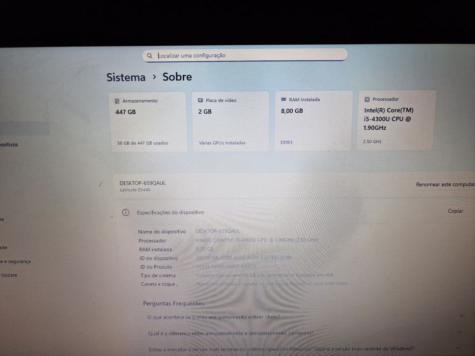 Portátil Dell i5 Pro, 8gb ram, 480gb SSD, placa gráfica