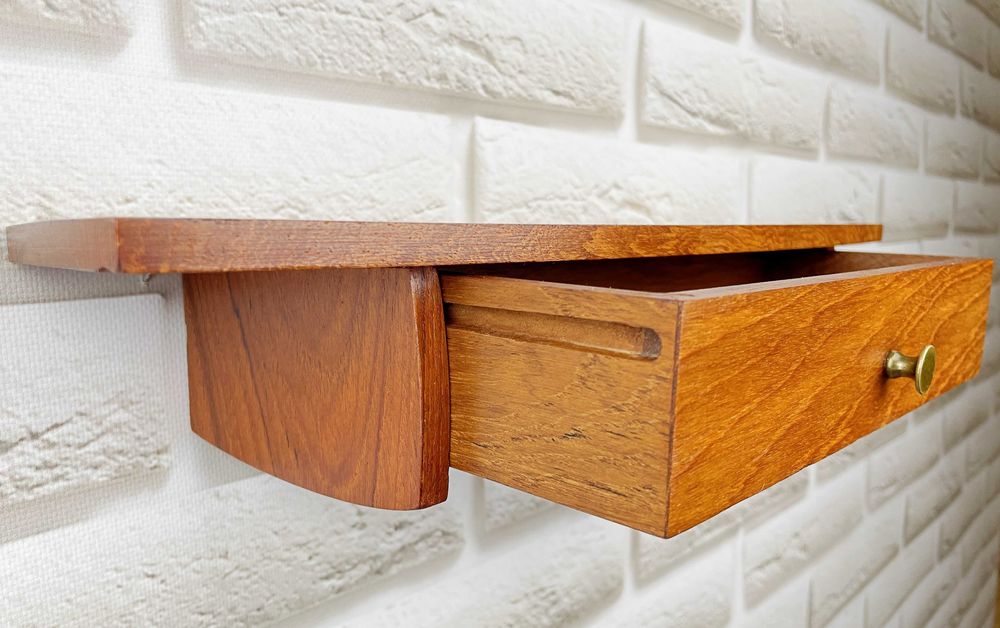 Urocza półka ścienna, Dania lata 70 – Mid-Century, Skandynawski, PRL