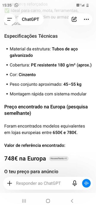 Garagem Portátil 748€. Oportunidade