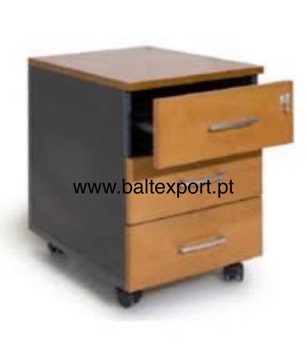 Bloco Rodado 3 Gavetas Estrutura e Tampo em Madeira de Melamina Novo