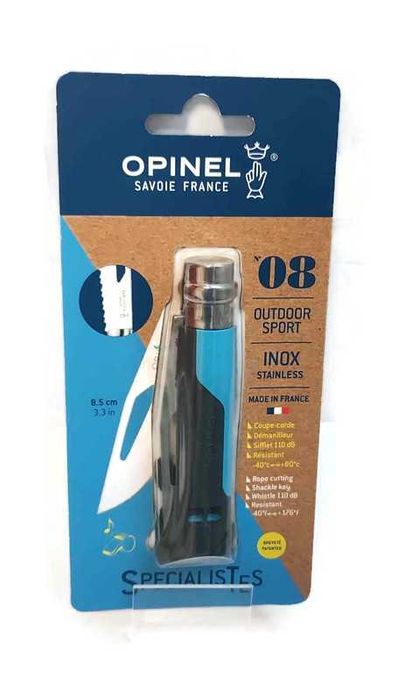 Nóż składany turystyczny Opinel No.8 INOX Outdoor niebieski z gwizdkiem