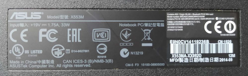 Asus X553MA 15,6"/Intel/HDD 500GB/ddr3 4GB