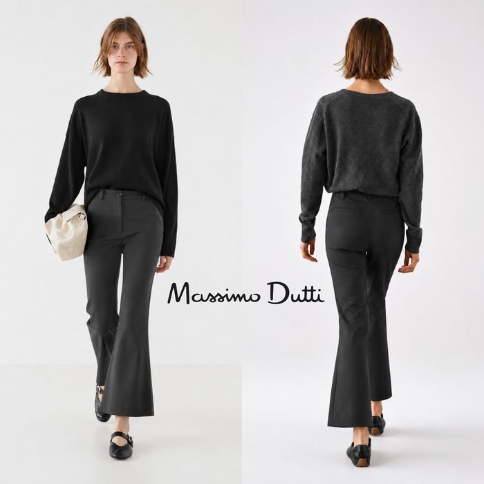 Massimo Dutti базові брюки кльош на основі бавовни
