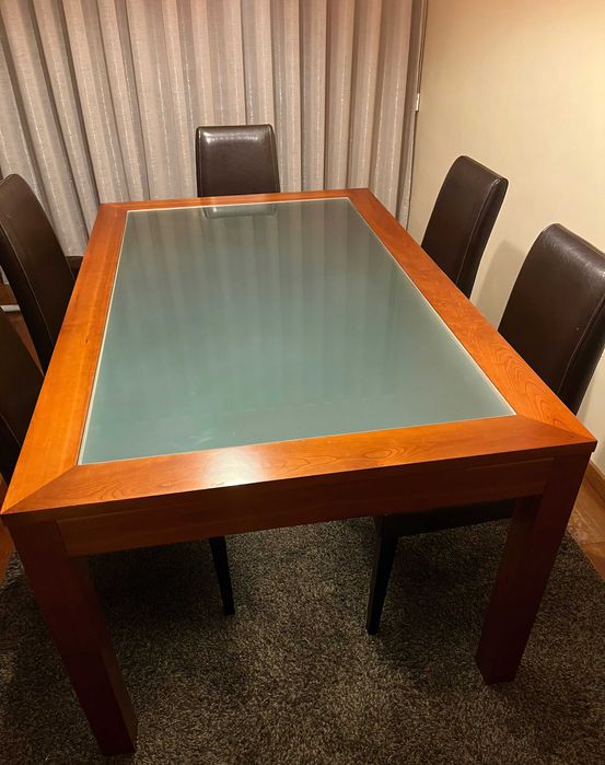 Mesa de jantar extensível cerejeira + vidro (OFERTA 6 cadeiras) Paços de Ferreira