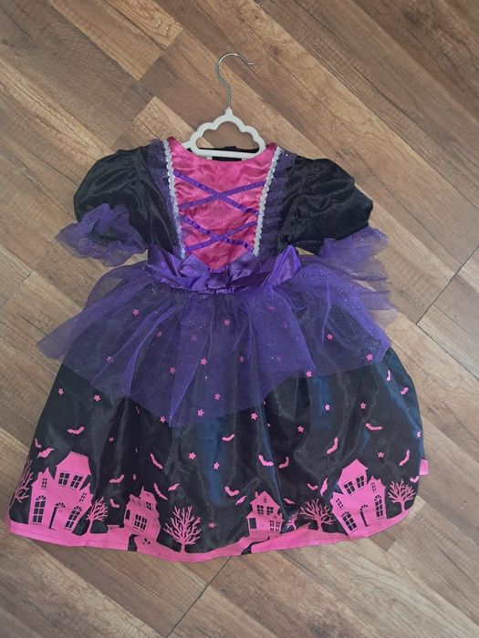 Czarownica 98 przebranie bal 3 halloween sukienka tiul czarna różowa
