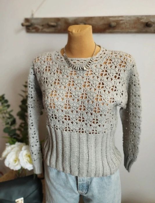 SWETER ażurowy ręcznie robiony oversize SZARY MUST HAVE r S/M