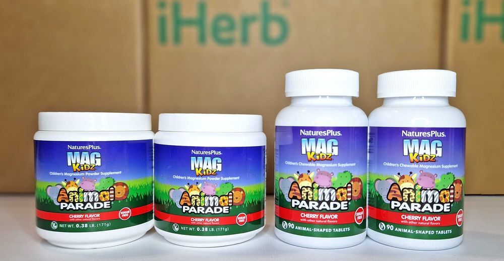 Магній для дітей MagKidz, NaturesPlus Animal Parade, порошок, таблетки