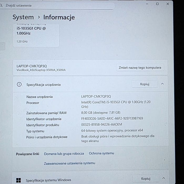 Laptop VivoBook Asus X509JA czerwony