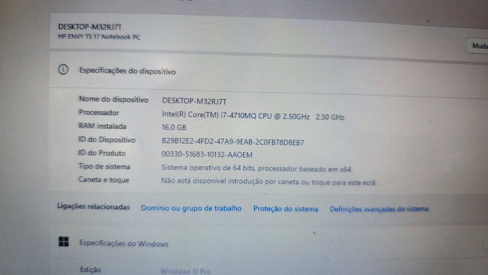 Portátil HP Envy TS 17 - Intel I7 - 16GB - SSD 240GB