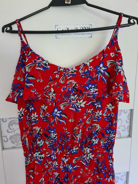 długi Kombinezon sukienka sinsey xl w kwiaty czerwony seksowny