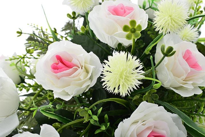 Sztuczne kwiaty stroiki cmentarz róże kompozycja donica komplet pomnik