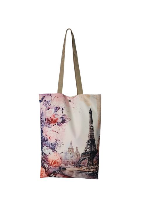 Torba zakupowa, plażowa, Paryż, wieża Eiffla, kwiaty