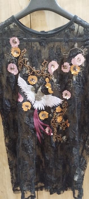 Лонгслів з вишивкою, мереживний, сітка