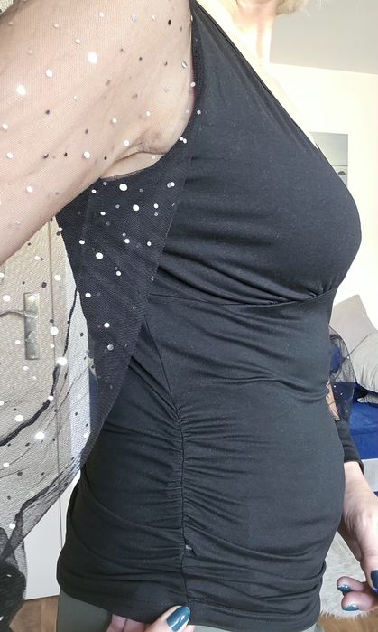 Bluzka rękawy tiul z błyszczącymi drobinkami