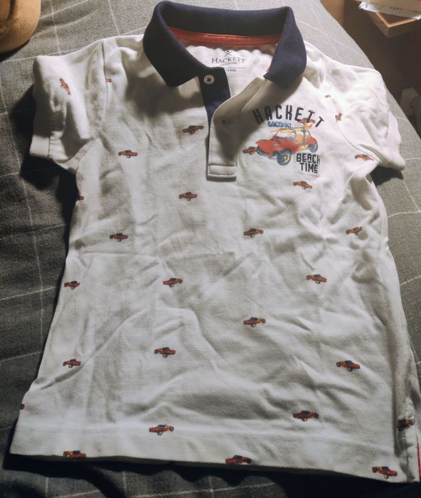 T-shirt, polo, manga curta, branca, carros, Beach Time Hackett London 3/4 anos